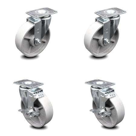 Service Caster 5 Inch Semi Steel Cast Iron Wheel Swivel Top Plate Caster Set with 2 Brakes SCC SCC-20S515-SSR-TP2-2-TLB-2